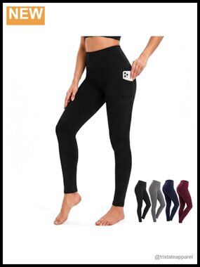 Women's High Waisted Tummy Control Yoga Leggings with Pockets, 79% Nylon 21%